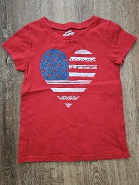 American Flag Heart Tshirt Red White Blue Size 5 Kids
